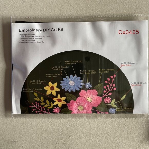 New Embroidery DIY Art Kit Set Pre-Printed Cloth Tools Beginners & Enthusiasts - Picture 5 of 10